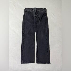 Levis 501 Jeans Mens 33x28 Black Straight Button Fly‎ Mid Rise Dark Wash Denim